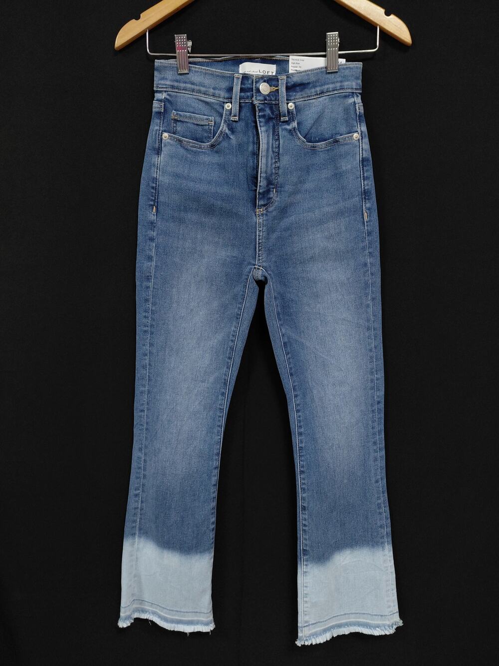 NWT LOFT The Kick Crop High Rise Jeans Blue Solid Denim Women Size 24